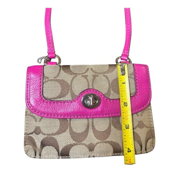Small Coach Signature Dylan Crossbody Wallet Khaki And Magenta - Picture 5 of 9
